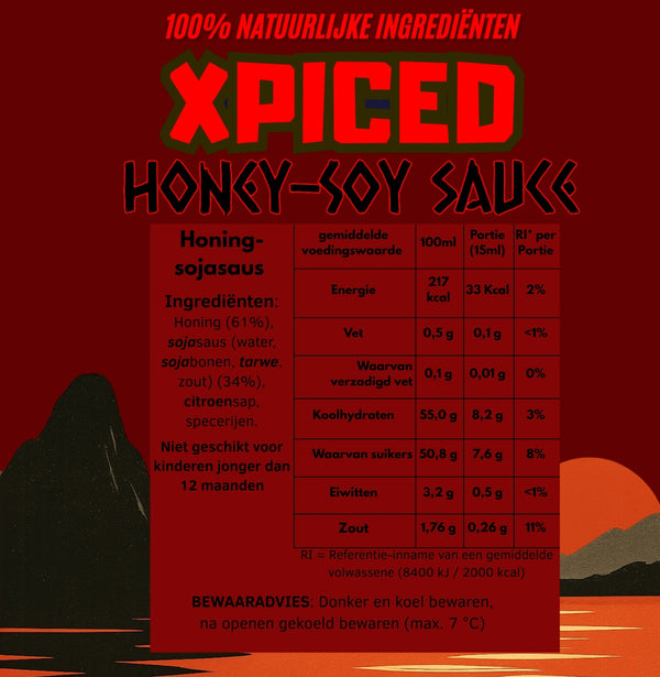 XPICED Honey Soy Saus – Rauwe Honing & Japanse Sojasaus | Zonder E-nummers
